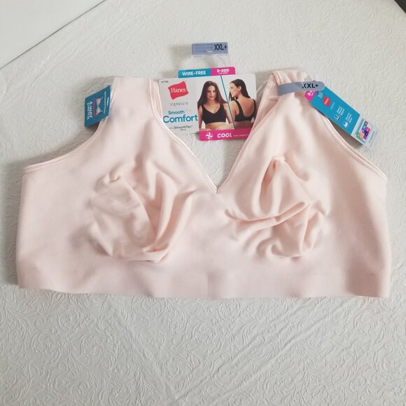 Hanes Signature Smooth Comfort Womens XXL+ 2XL+ D-DDD Peach Wireless Cool Bra - Picture 5 of 11